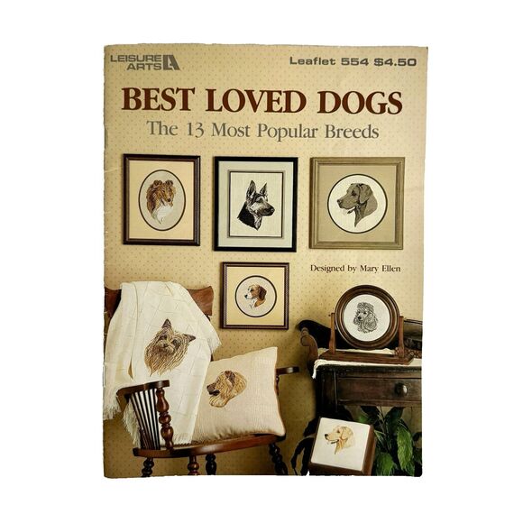 Vtg 80s Best Loved Dogs Cross Stitch Patterns Leaflet Leisure Arts 554 Puppies - Picture 1 of 5